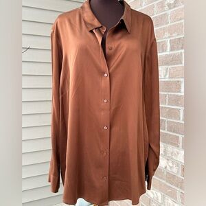 J JILL s2X SILK shirt-9% spandex for fit-gorgeous brown-super soft-LOOKS NEW